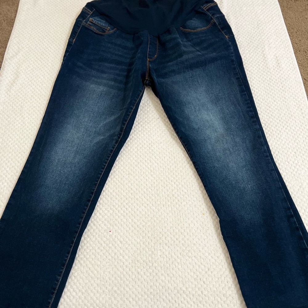 Maternity Denim Jeans  - XL Blue Straight Stretch High Rise